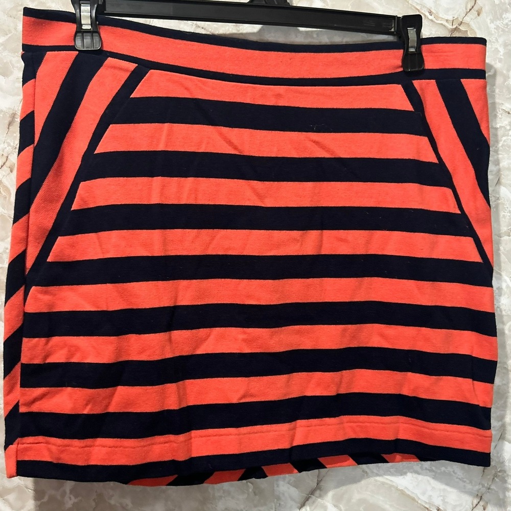Gap Striped Mini Skirt - Coral & Navy Blue‎ - Cute Casual - Size L